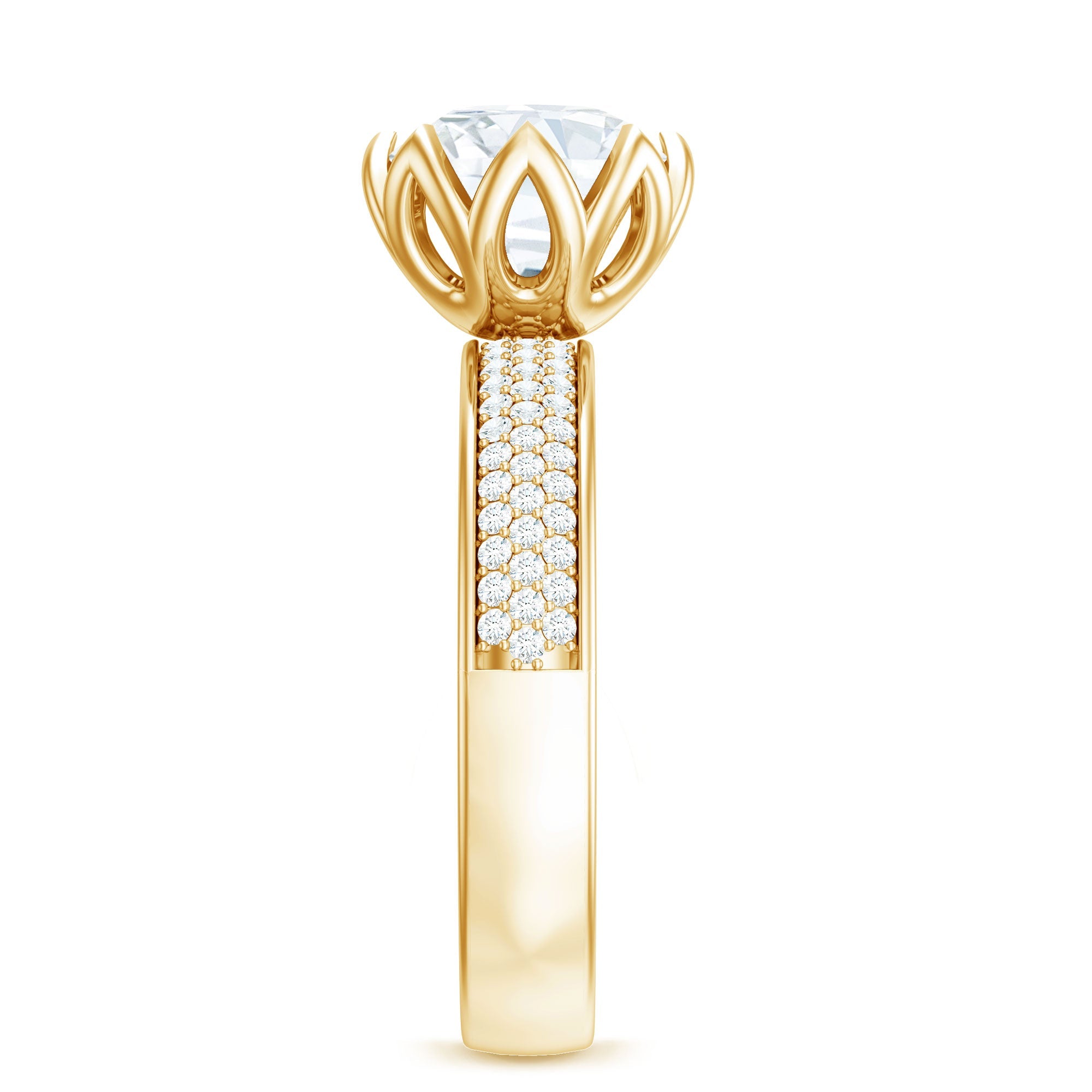 Lotus Basket Set Moissanite Engagement Ring with Side Stones