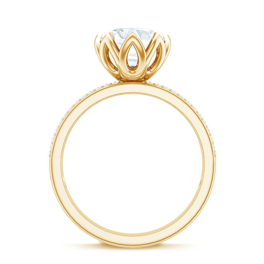 Lotus Basket Set Moissanite Engagement Ring with Side Stones
