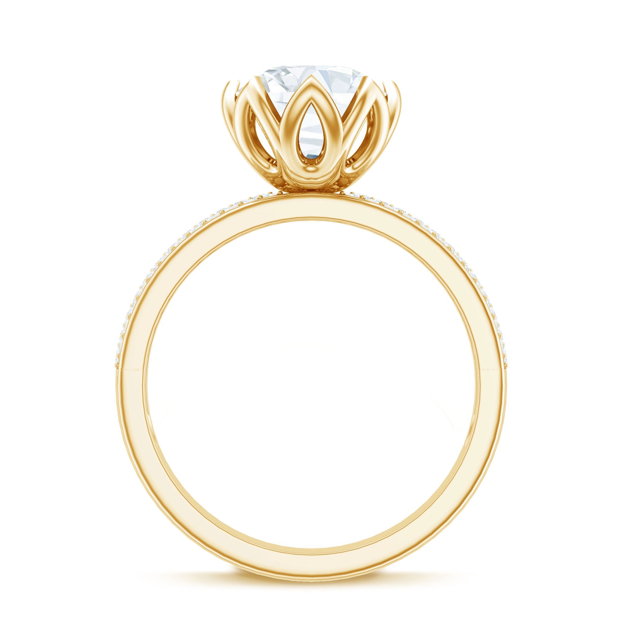 Lotus Basket Set Moissanite Engagement Ring with Side Stones