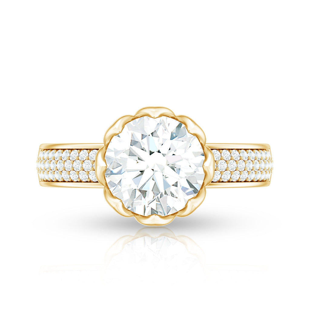 Lotus Basket Set Moissanite Engagement Ring with Side Stones
