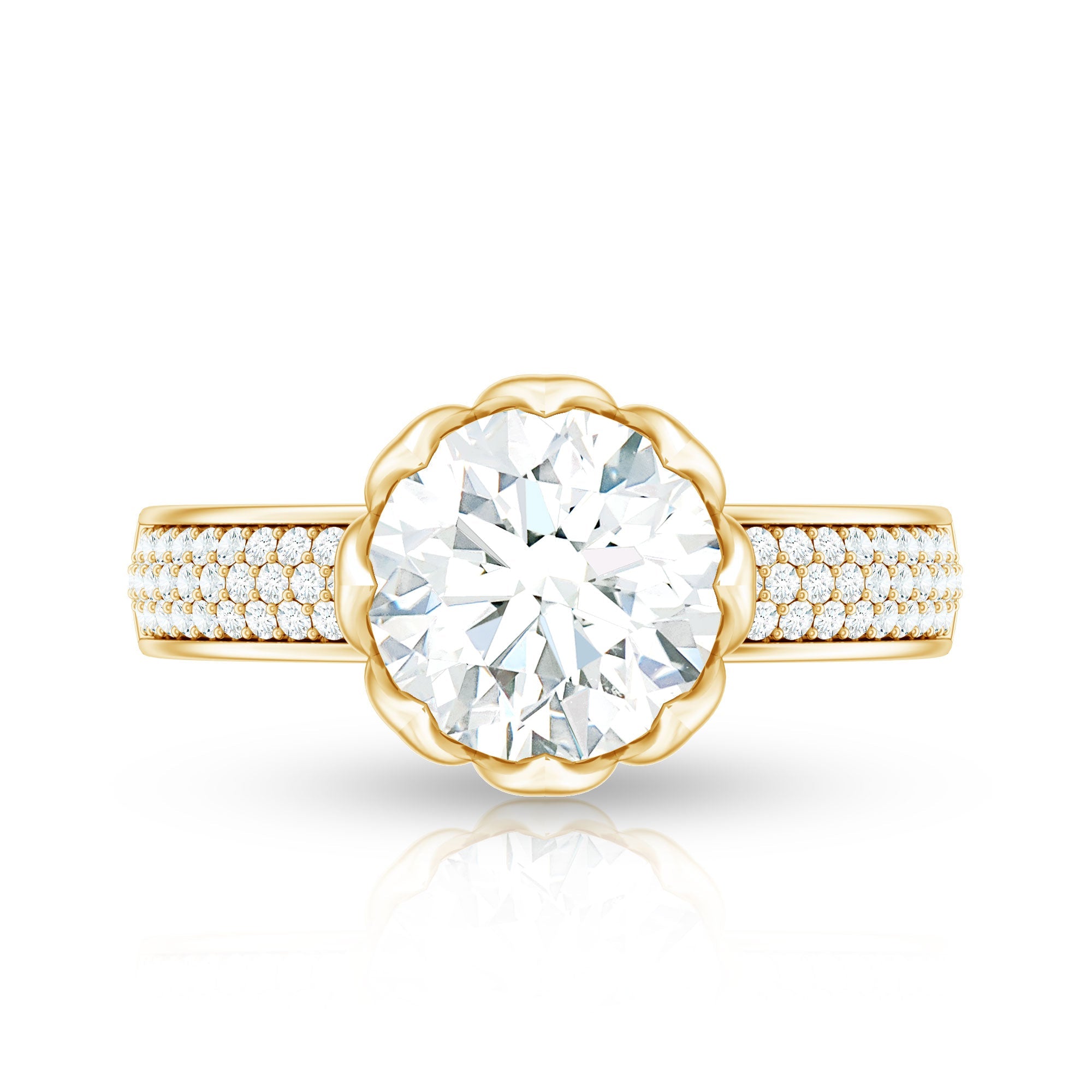 Lotus Basket Set Moissanite Engagement Ring with Side Stones