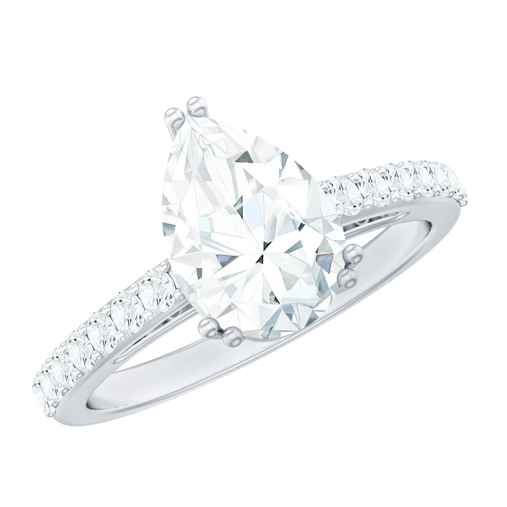 Certified 7X10 MM Moissanite Pear Shaped Engagement Ring