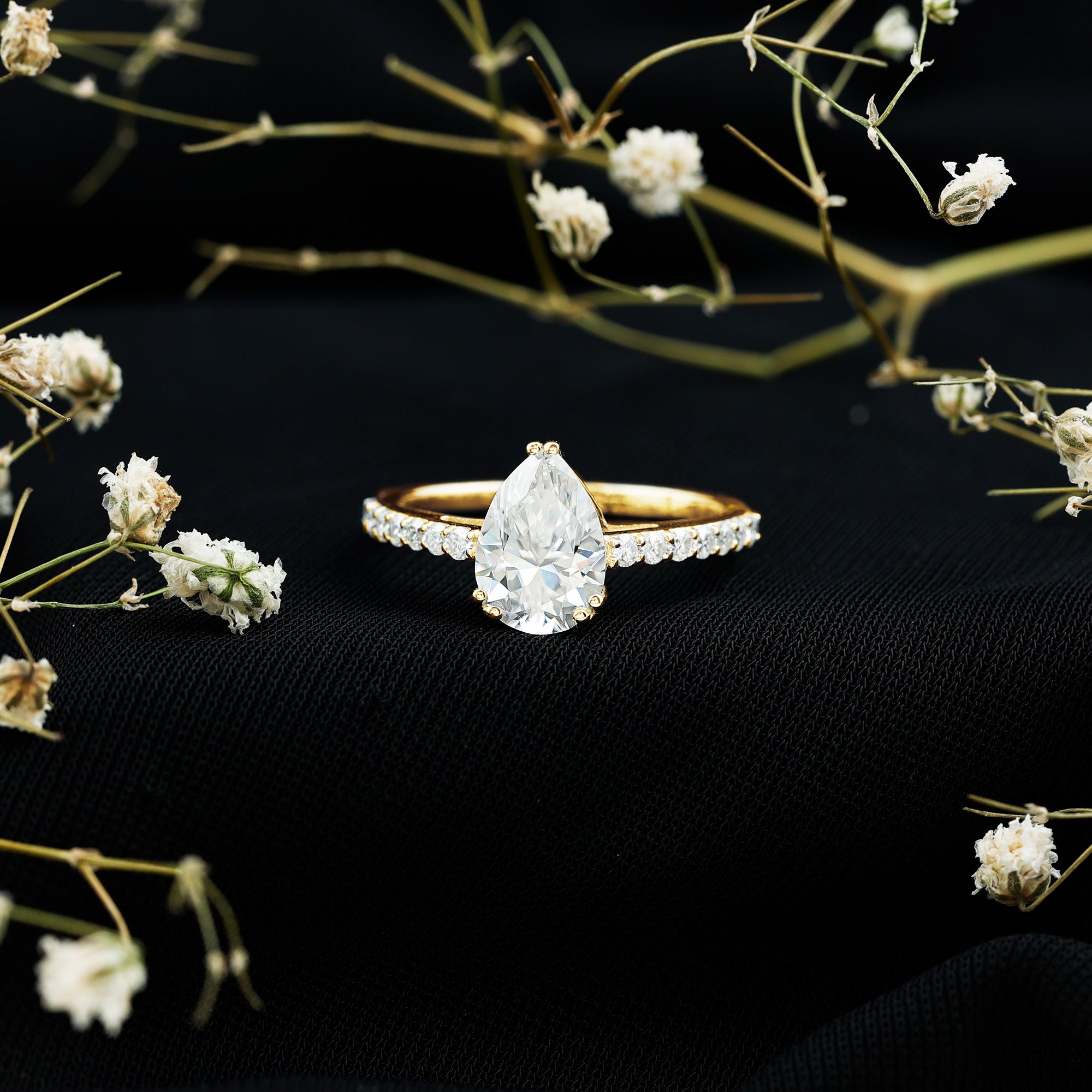Certified 7X10 MM Moissanite Pear Shaped Engagement Ring