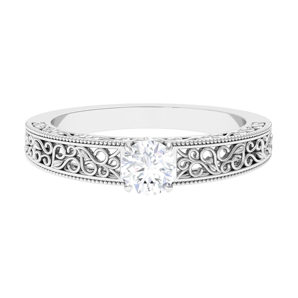 Cubic Zirconia Solitaire Vintage Inspired Filigree Ring in Claw Setting