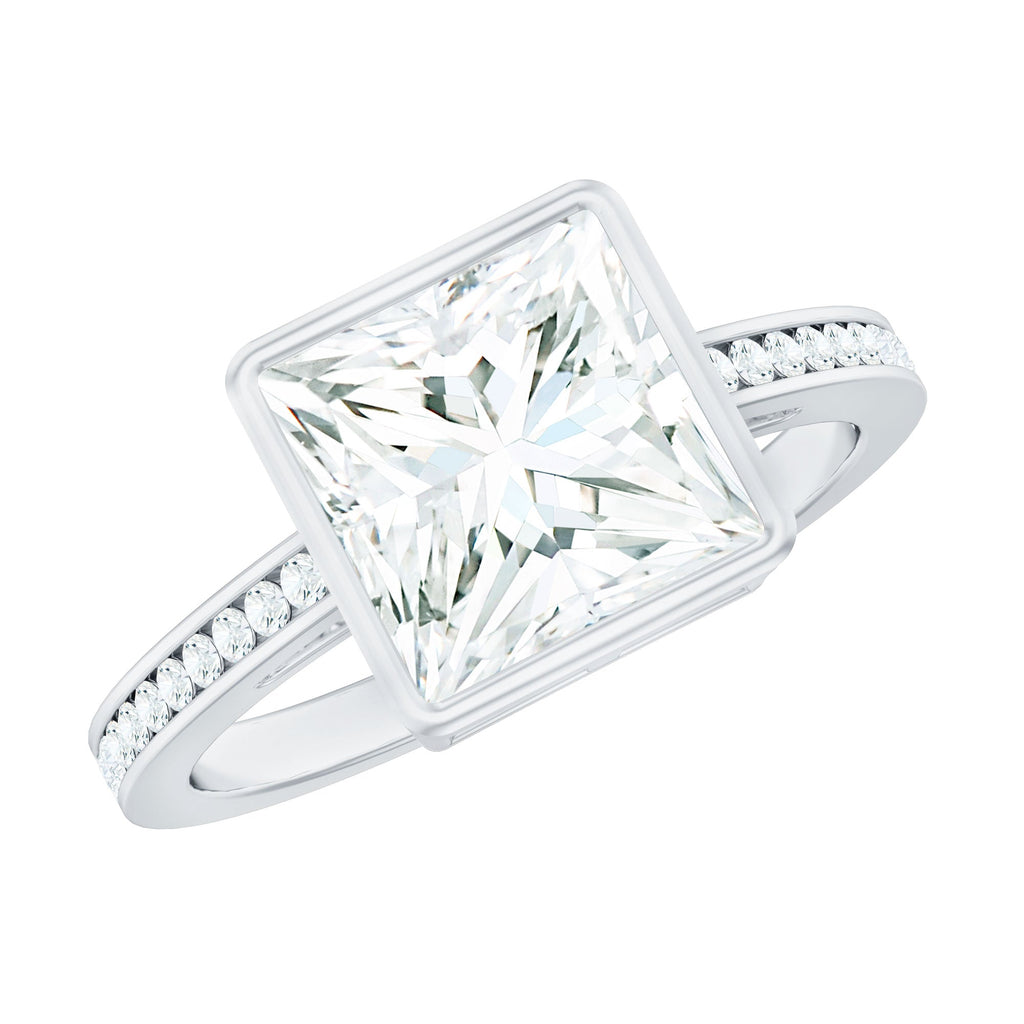 3 CT Moissanite Bezel Set Engagement Ring with Channel Set