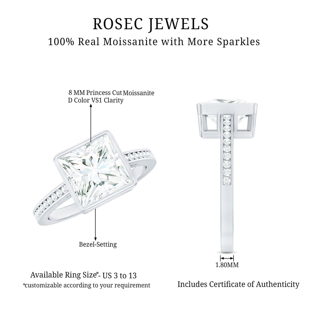 3 CT Moissanite Bezel Set Engagement Ring with Channel Set