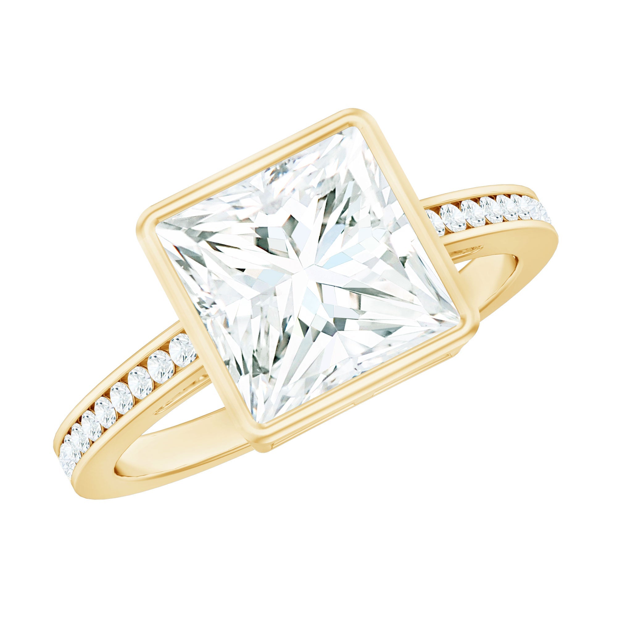 3 CT Moissanite Bezel Set Engagement Ring with Channel Set