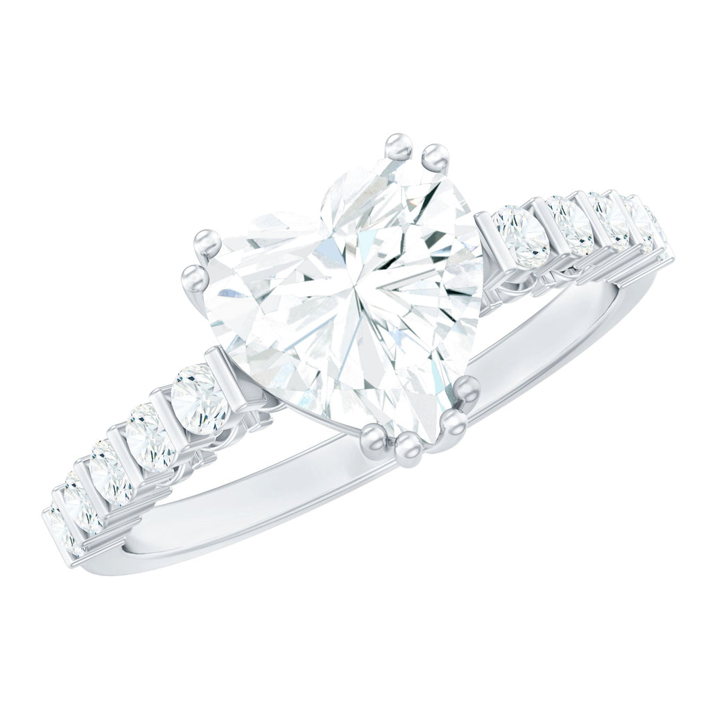 8 MM Certified Moissanite Heart Engagement Ring with Side Stones