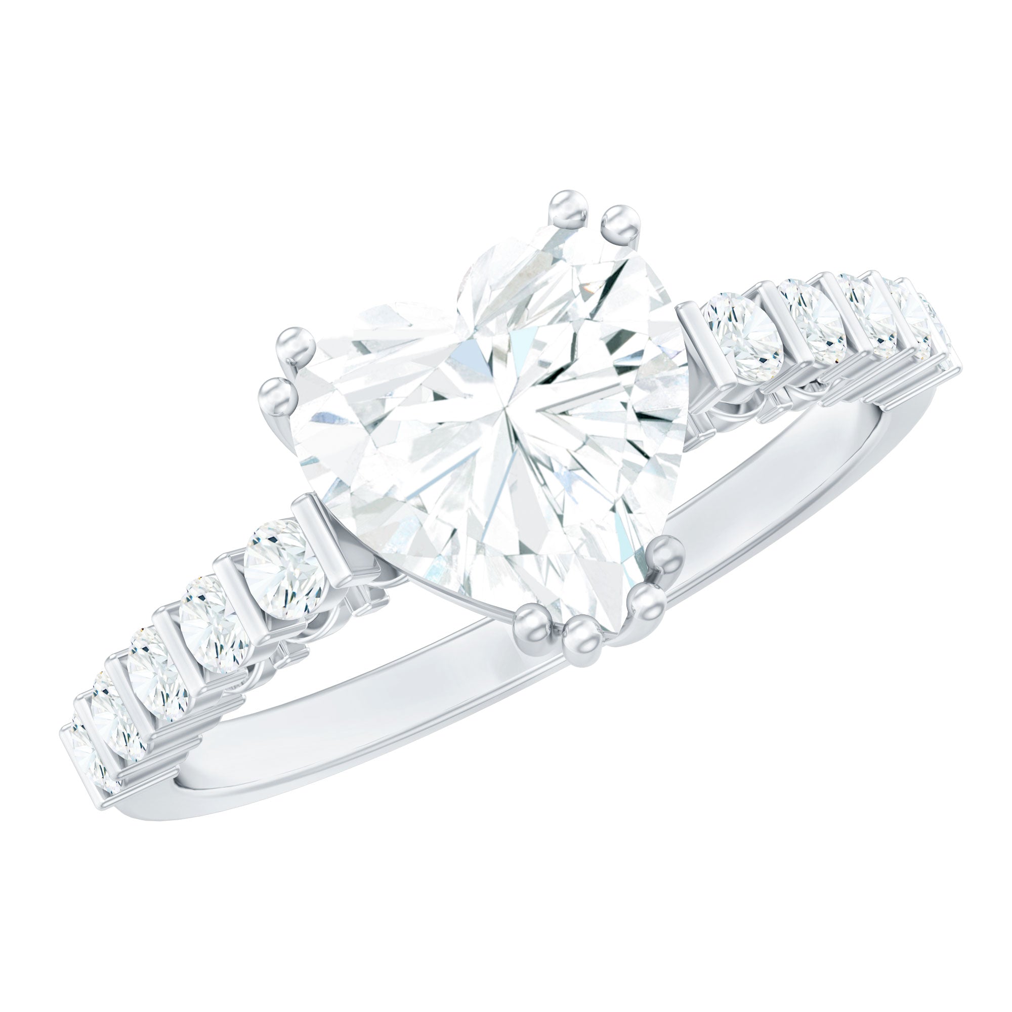 8 MM Certified Moissanite Heart Engagement Ring with Side Stones