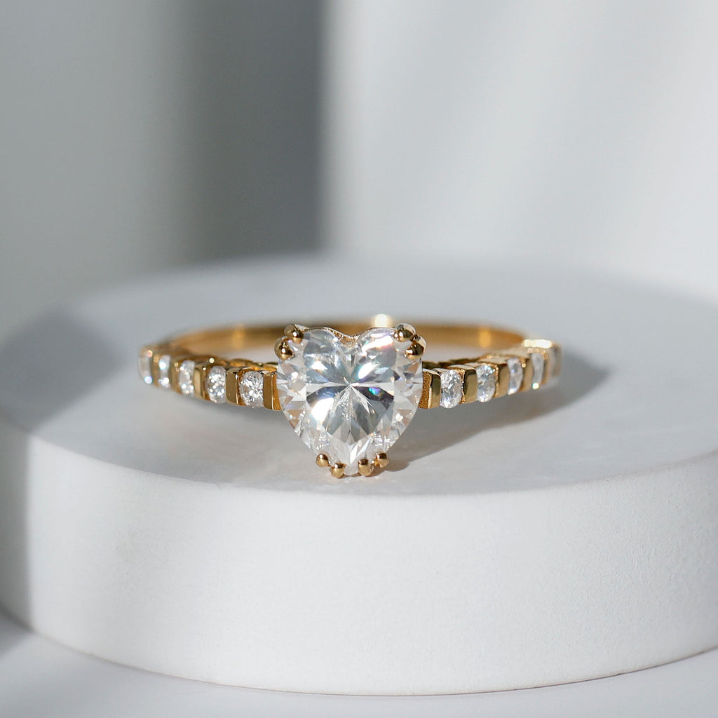 8 MM Certified Moissanite Heart Engagement Ring with Side Stones
