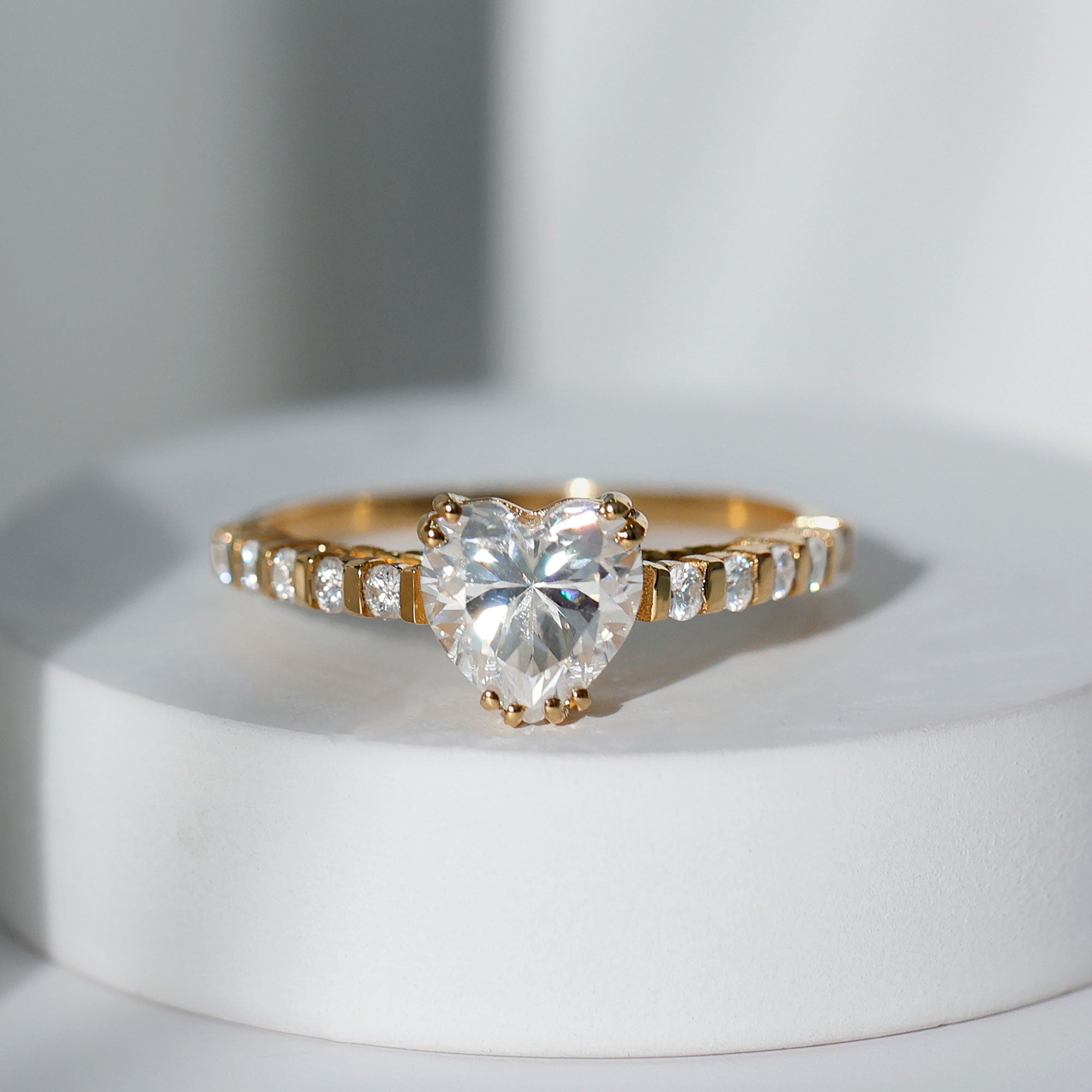 8 MM Certified Moissanite Heart Engagement Ring with Side Stones
