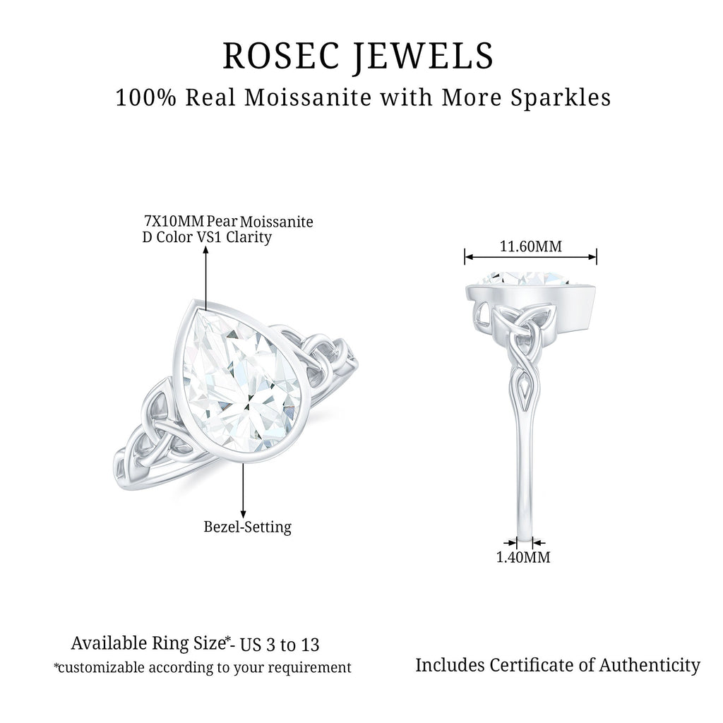 2.25 Carat Pear Shape Moissanite Celtic Knot Engagement Ring