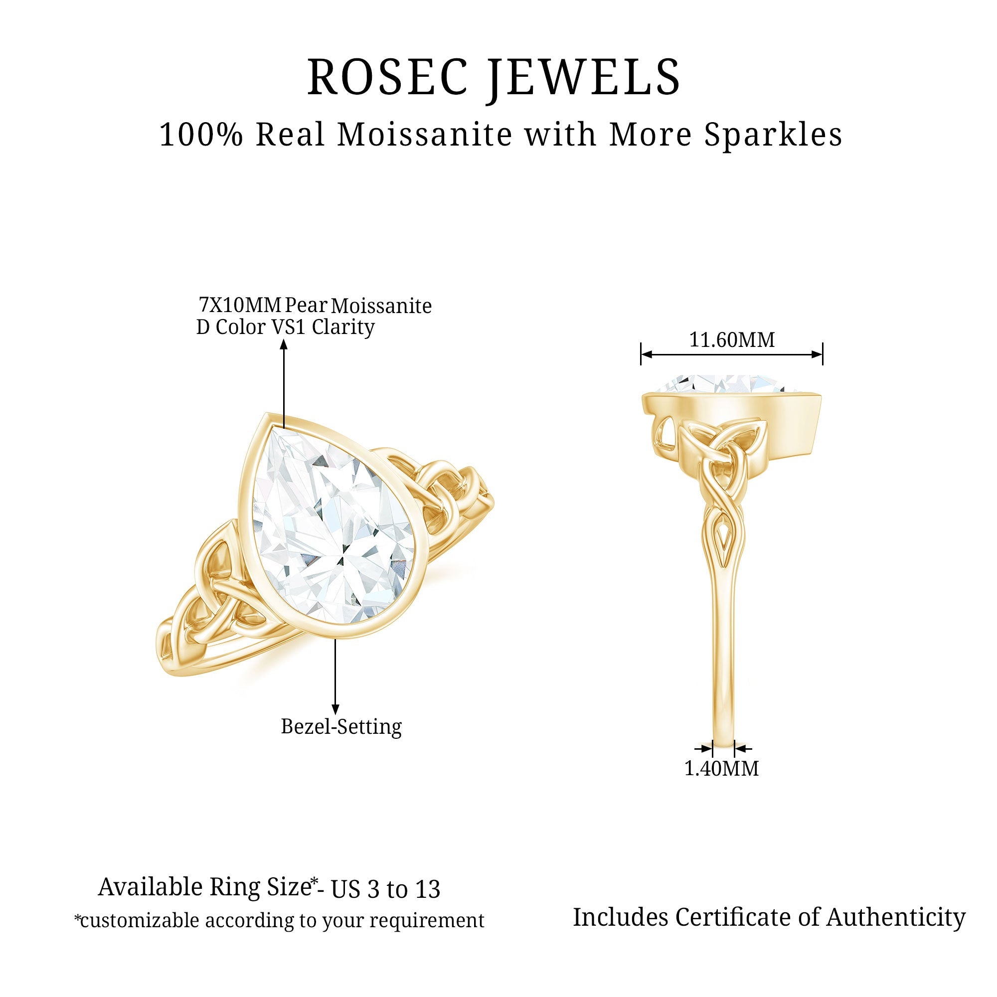 2.25 Carat Pear Shape Moissanite Celtic Knot Engagement Ring