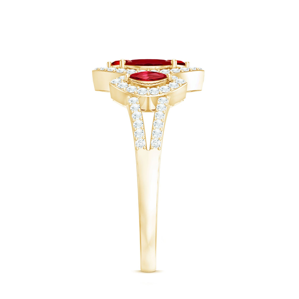 Split Shank Lab Grown Ruby and Diamond Cluster Engagement Ring