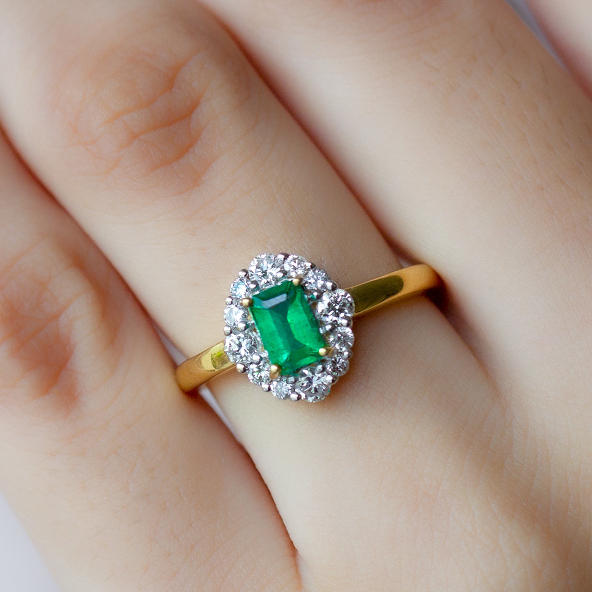 Classic Emerald Cut Emerald Engagement Ring with Diamond Halo