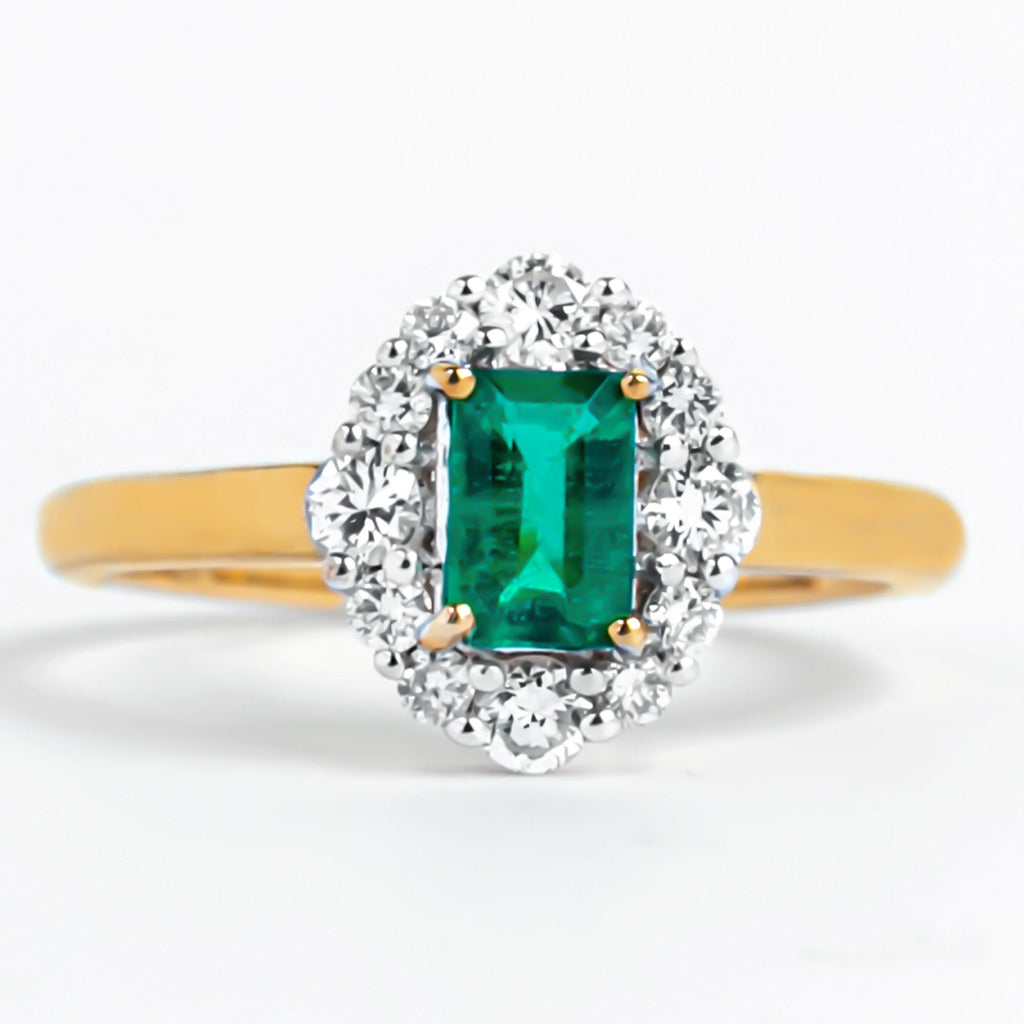Classic Emerald Cut Emerald Engagement Ring with Diamond Halo