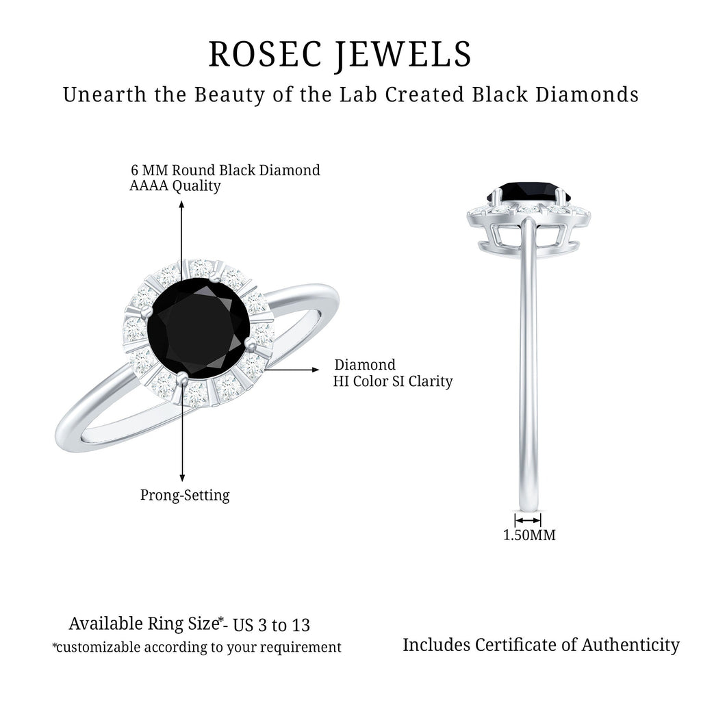 1.75 CT Lab Created Black Diamond Promise Ring with Diamond Halo