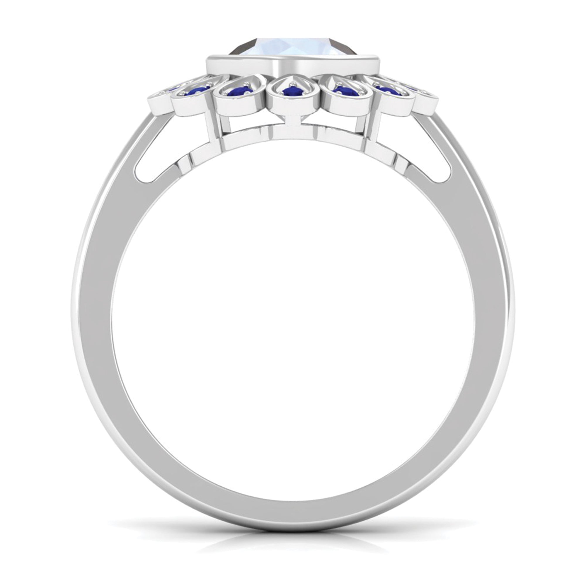 1.25 CT Bezel Set Moonstone Vintage Inspired Engagement Ring with Blue Sapphire