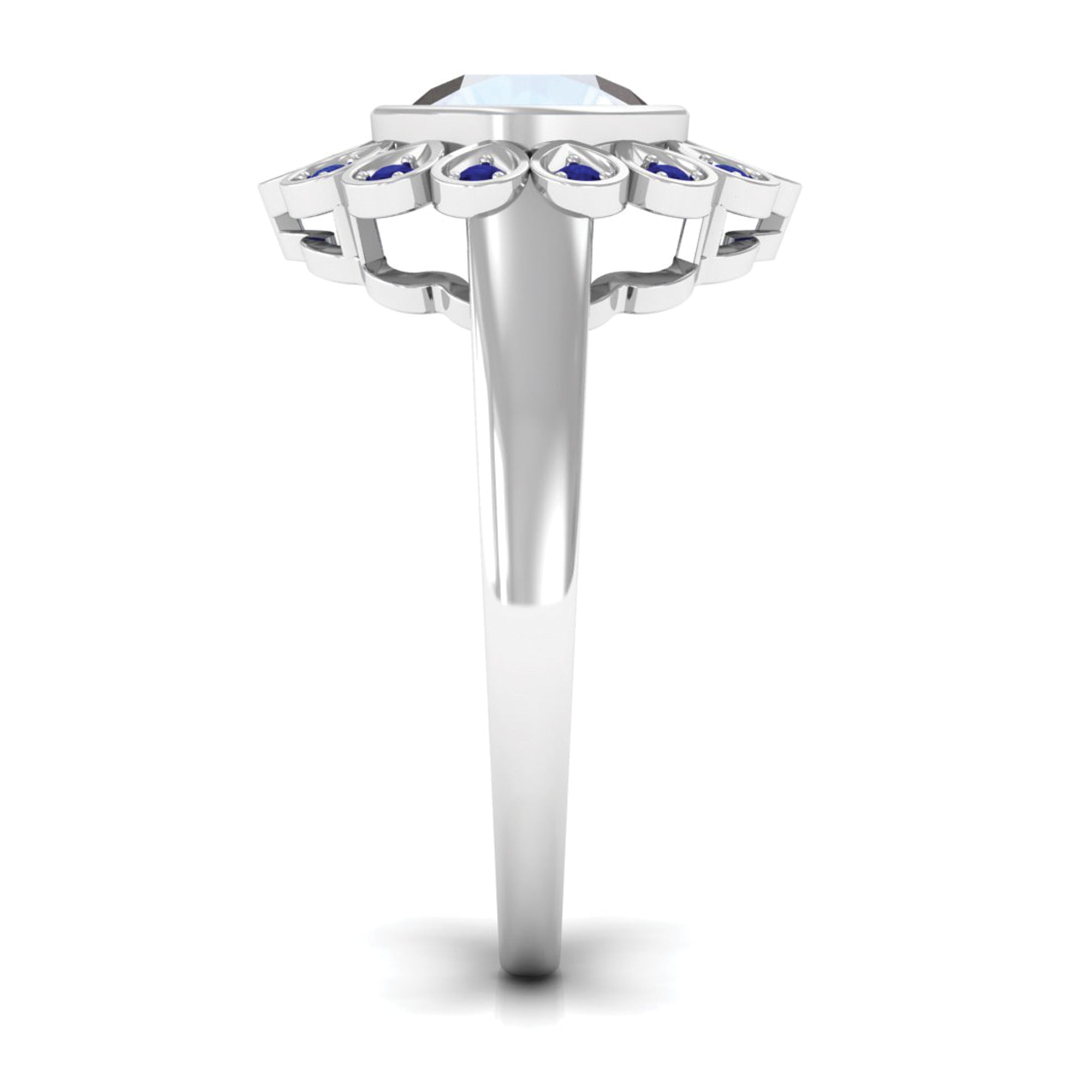 1.25 CT Bezel Set Moonstone Vintage Inspired Engagement Ring with Blue Sapphire
