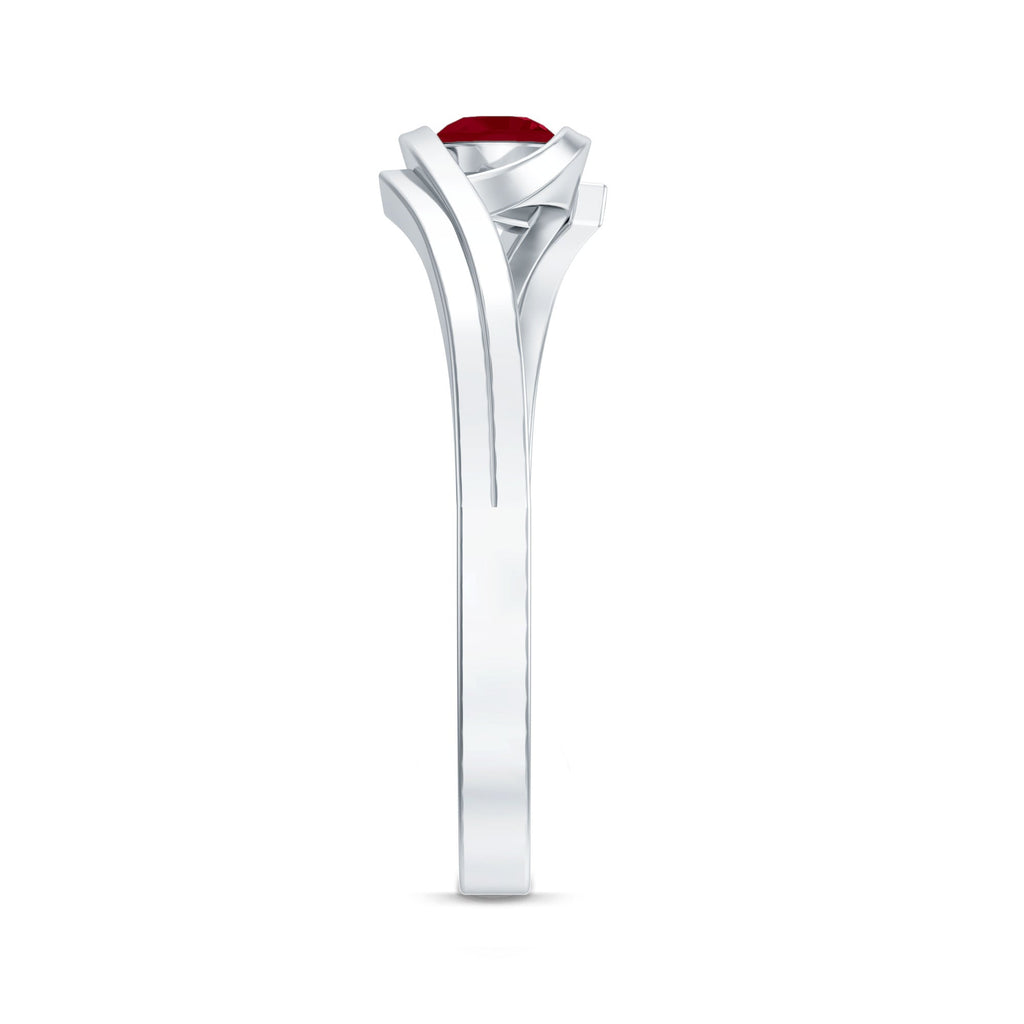 4 MM Round Ruby Solitaire Bypass Promise Ring for Her