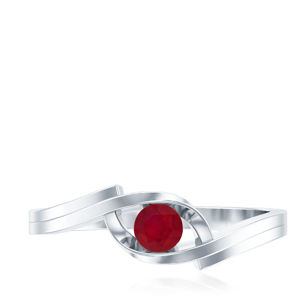 4 MM Round Ruby Solitaire Bypass Promise Ring for Her