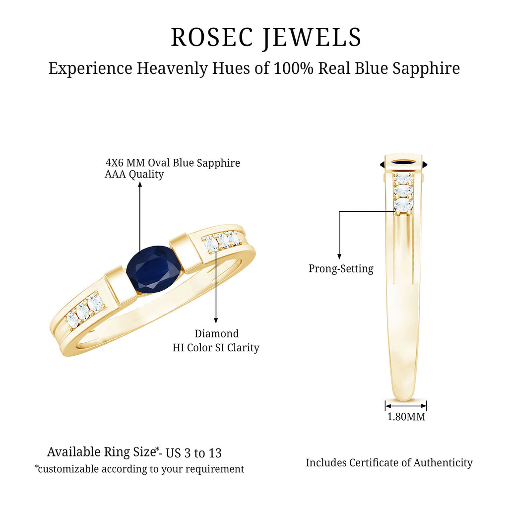 0.5 CT Oval Blue Sapphire East West Solitaire Ring with Diamond