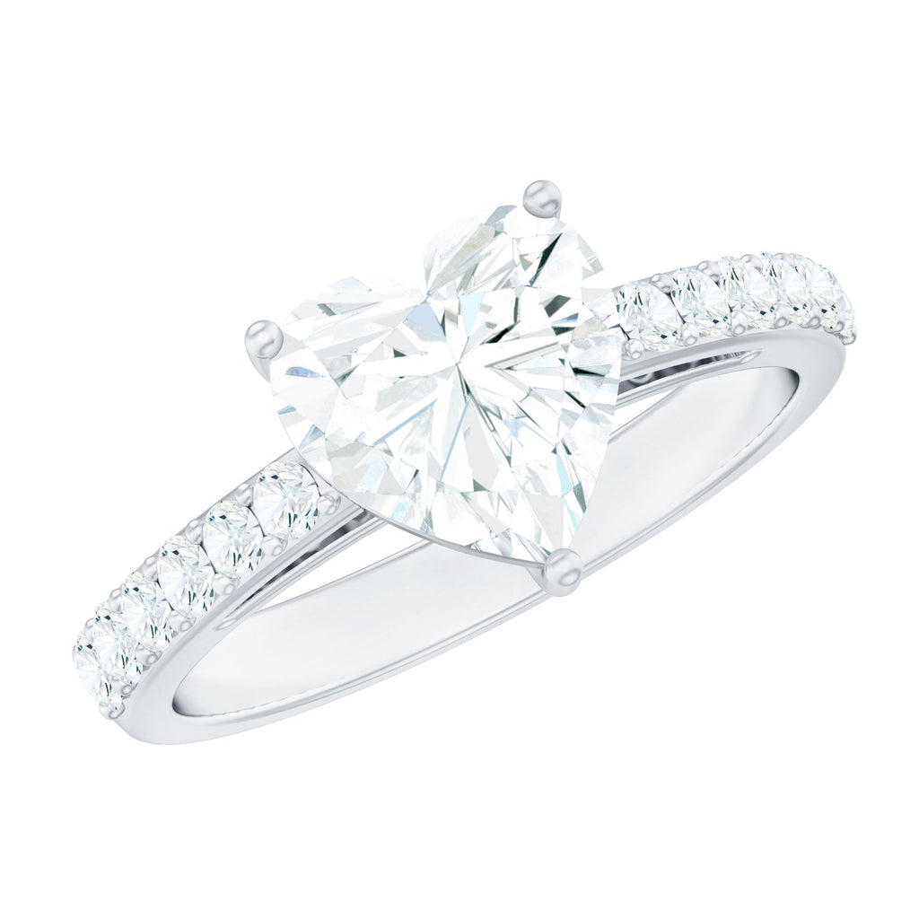 2 CT Moissanite Heart Engagement Ring With Side Stones