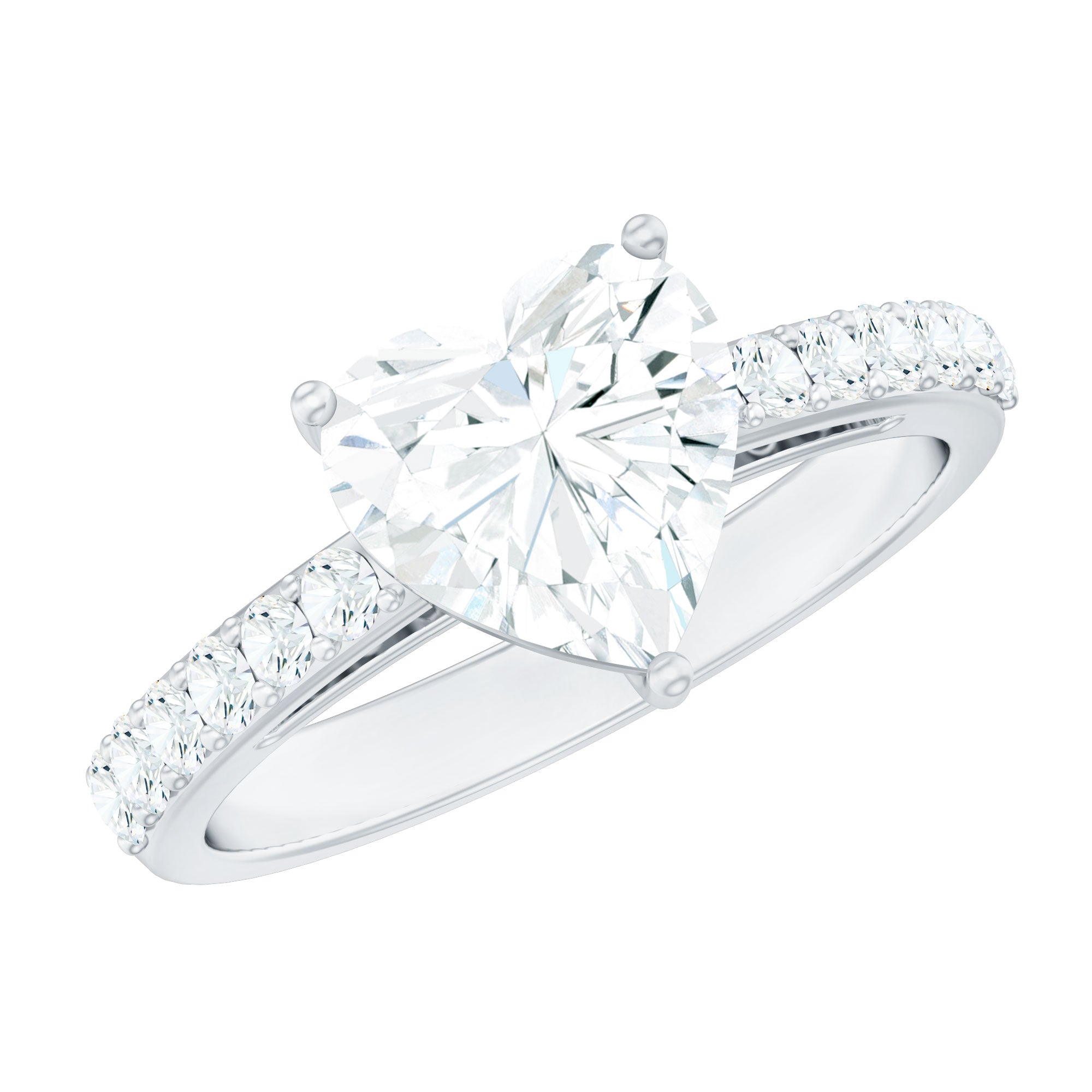 2 CT Moissanite Heart Engagement Ring With Side Stones