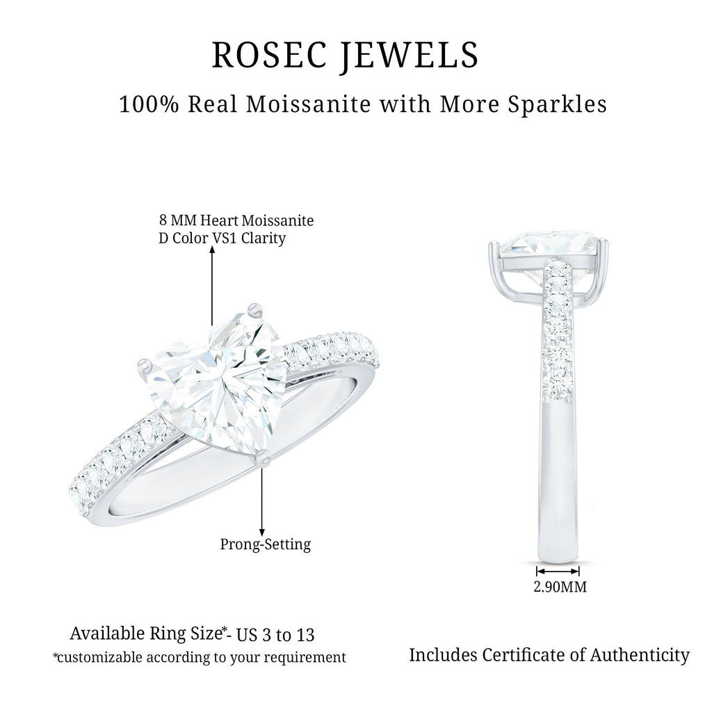 2 CT Moissanite Heart Engagement Ring With Side Stones