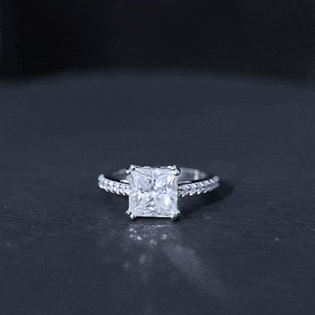 Classic Princess Cut Moissanite Solitaire Engagement Ring with Side Stones