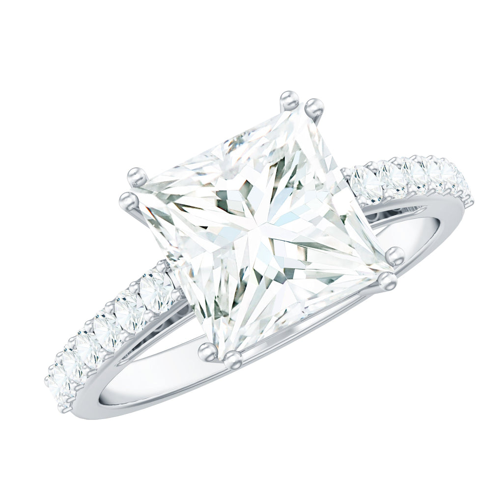 Classic Princess Cut Moissanite Solitaire Engagement Ring with Side Stones
