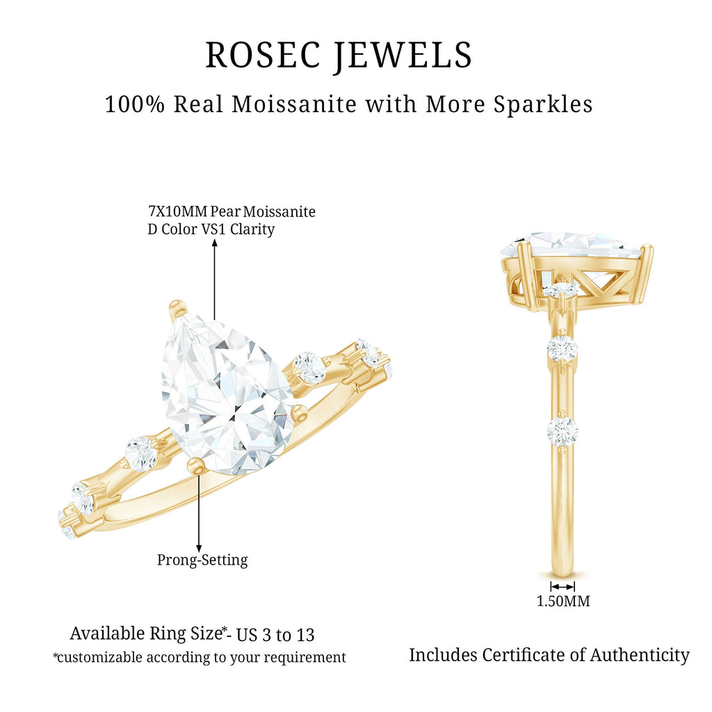 Pear Shaped Moissanite Engagement Ring with Spaced Accent