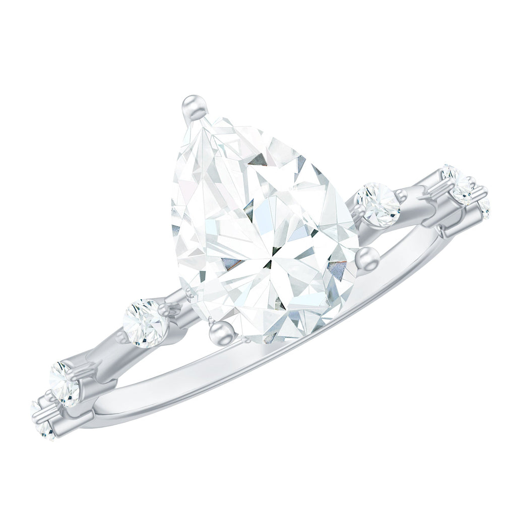 Brilliant Cut Moissanite Pear Shape Engagement Ring with Hidden Halo