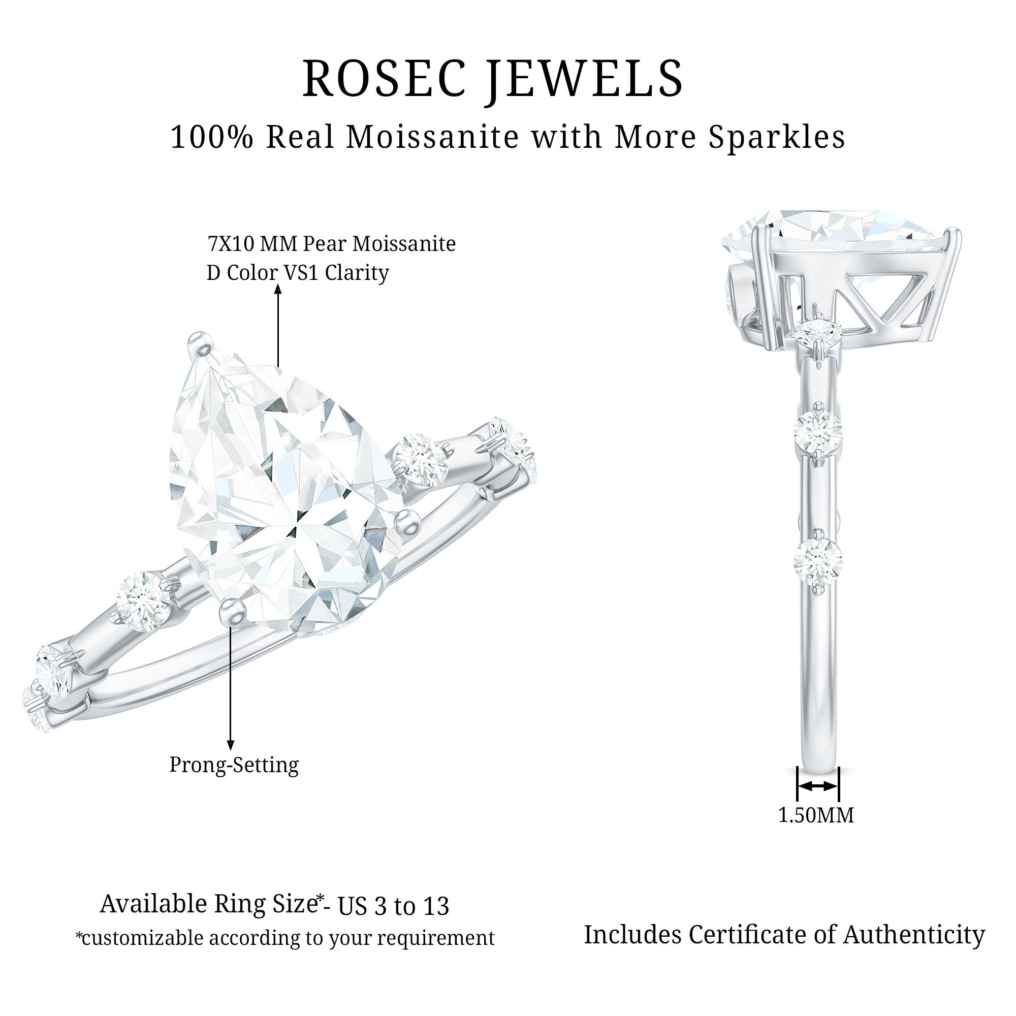 Pear Shaped Moissanite Big Engagement Ring For Women