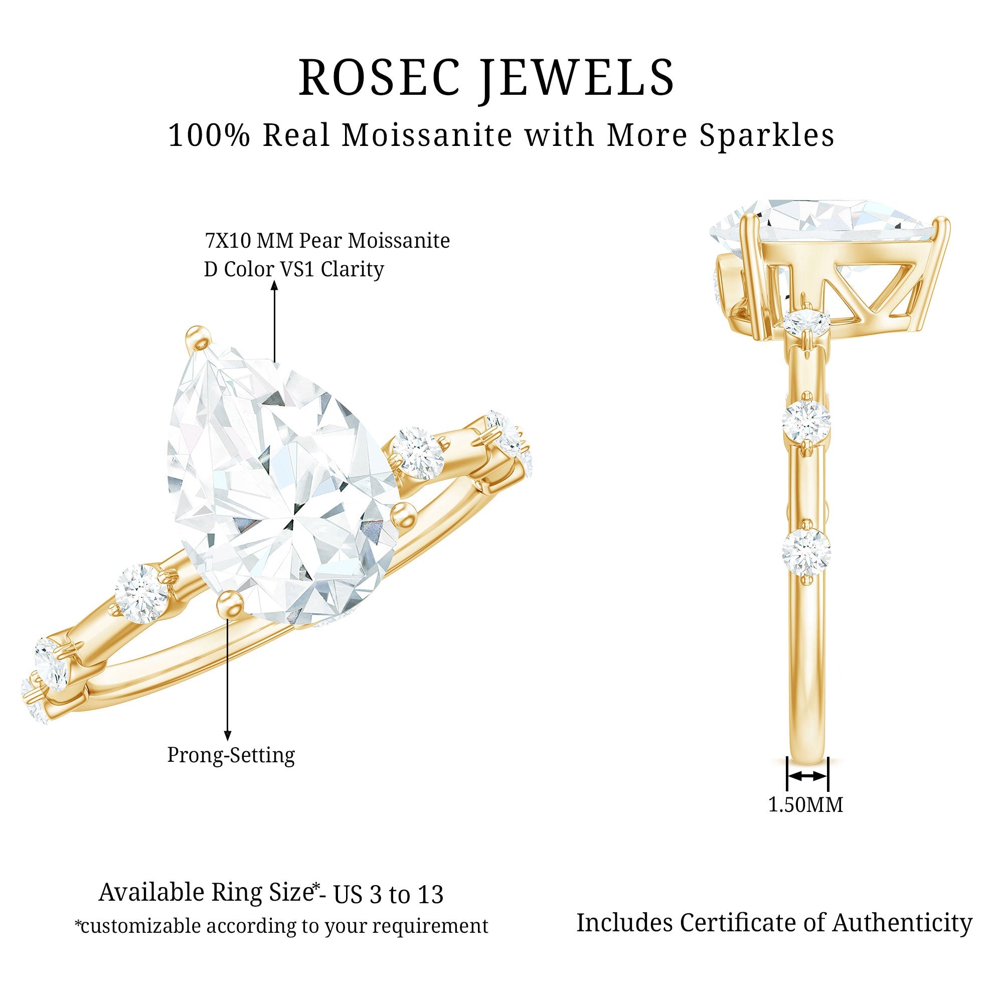 Pear Shaped Moissanite Big Engagement Ring For Women