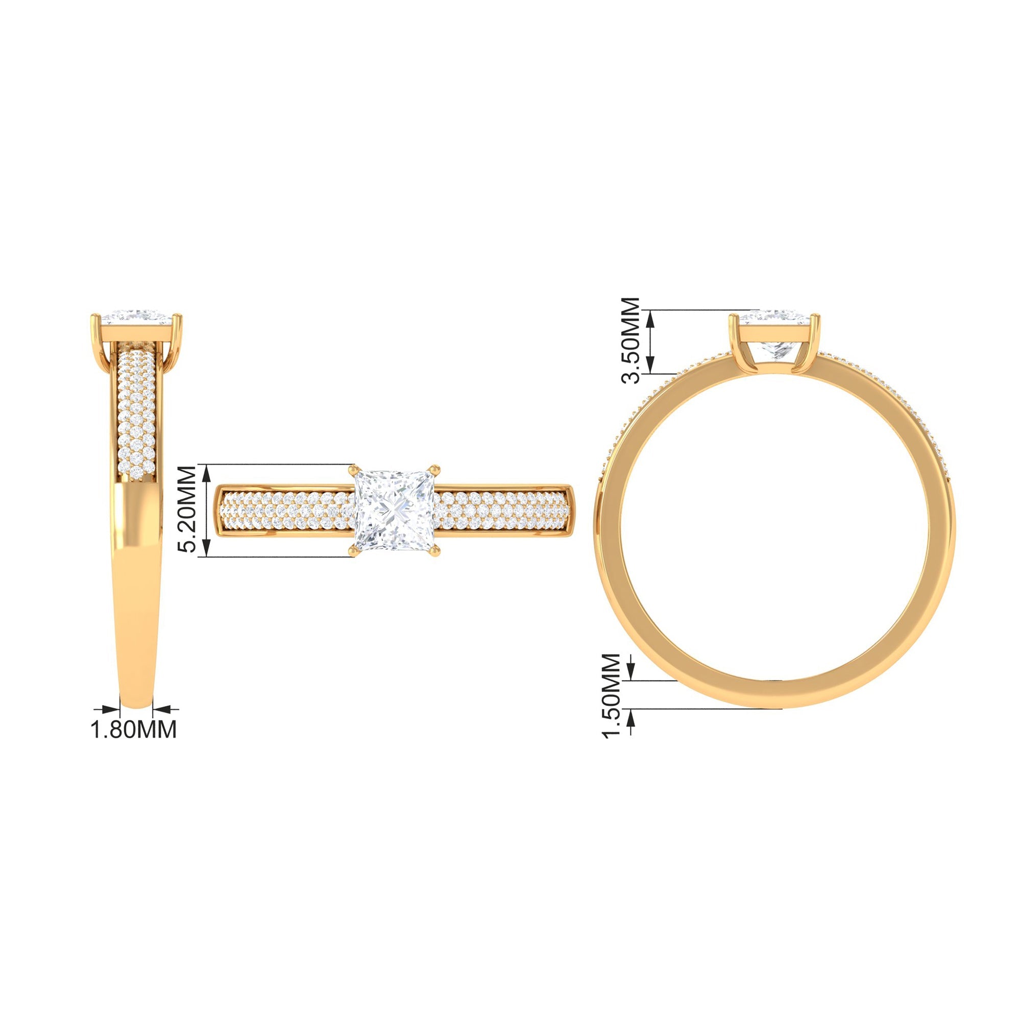 Princess Cut Cubic Zirconia Engagement Ring with Side Stones