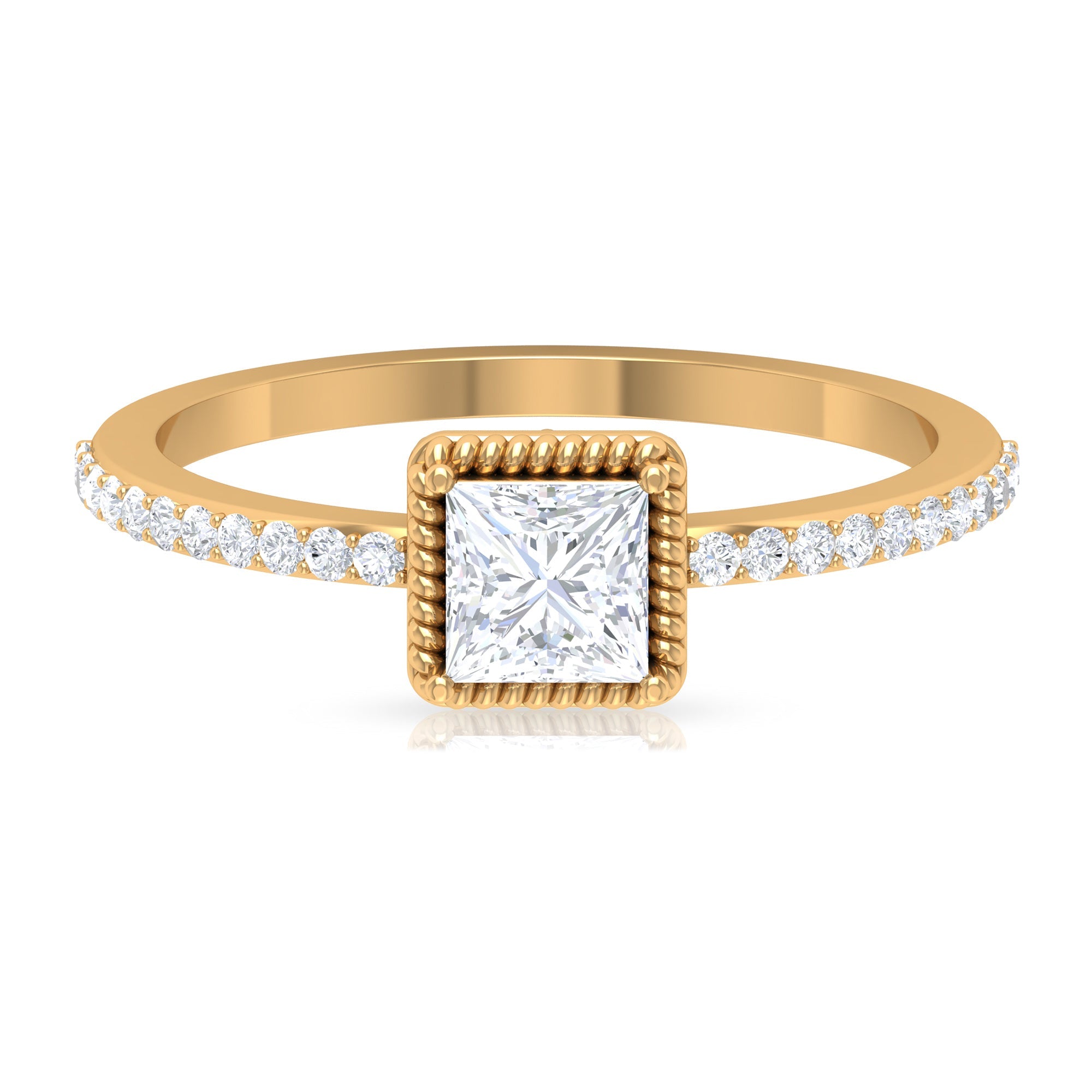 3/4 CT Princess Cut Zircon Solitaire Ring with Side Stones