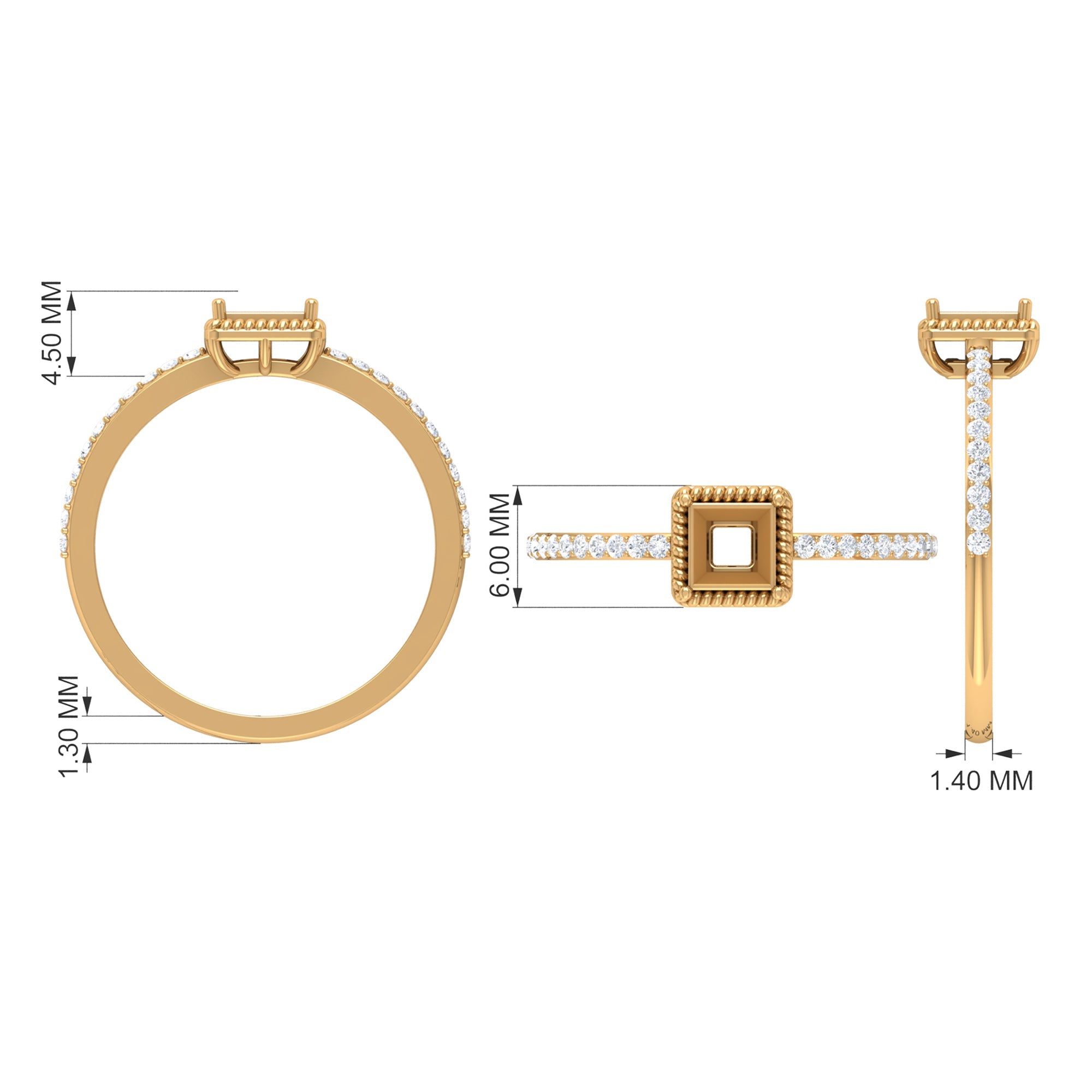 3/4 CT Princess Cut Zircon Solitaire Ring with Side Stones
