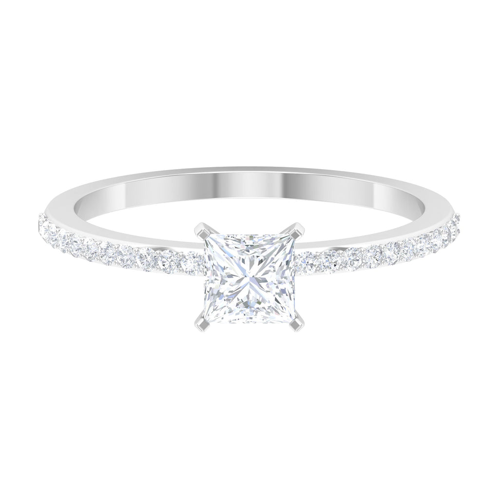 3/4 CT Princess Cut Cubic Zircon Solitaire Ring with Side Stones