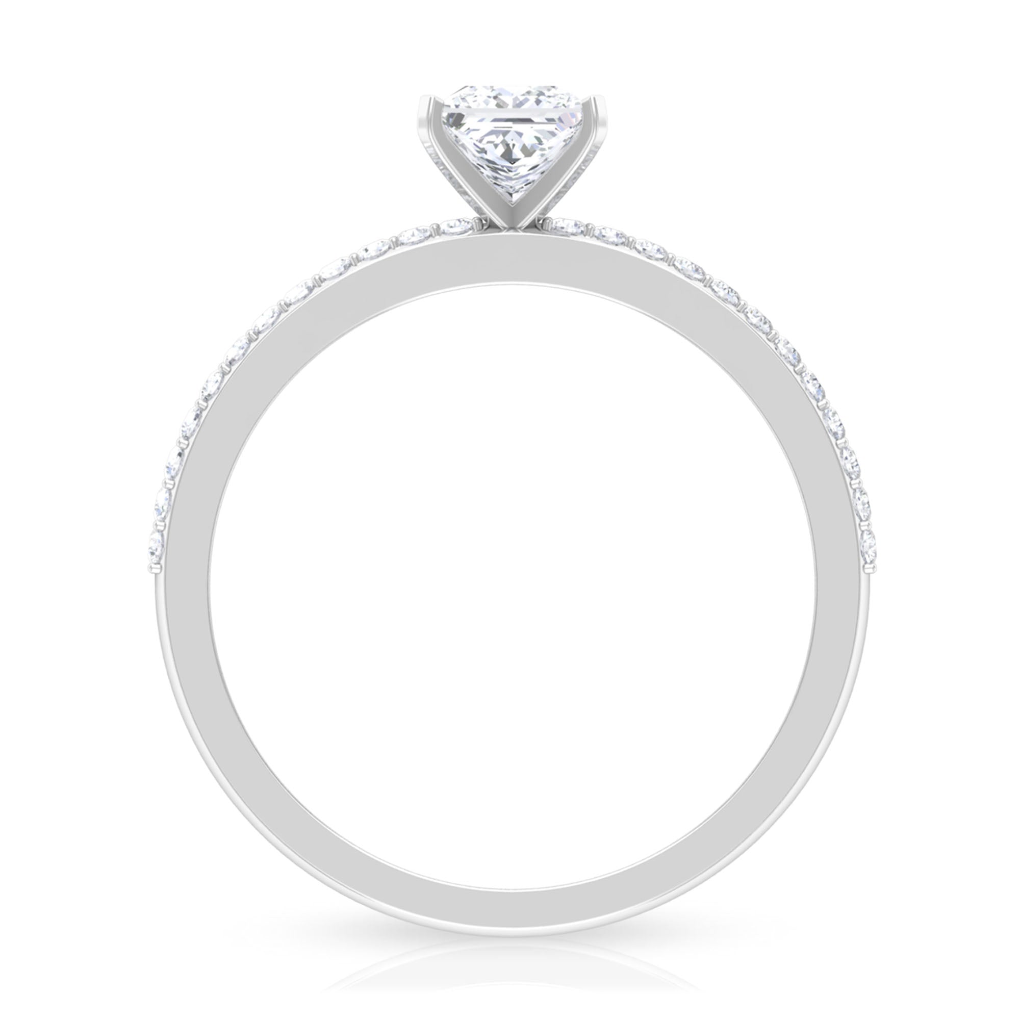 3/4 CT Princess Cut Cubic Zircon Solitaire Ring with Side Stones