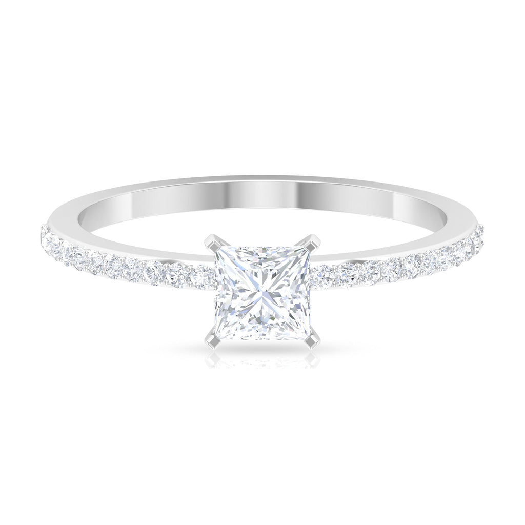 3/4 CT Princess Cut Cubic Zircon Solitaire Ring with Side Stones