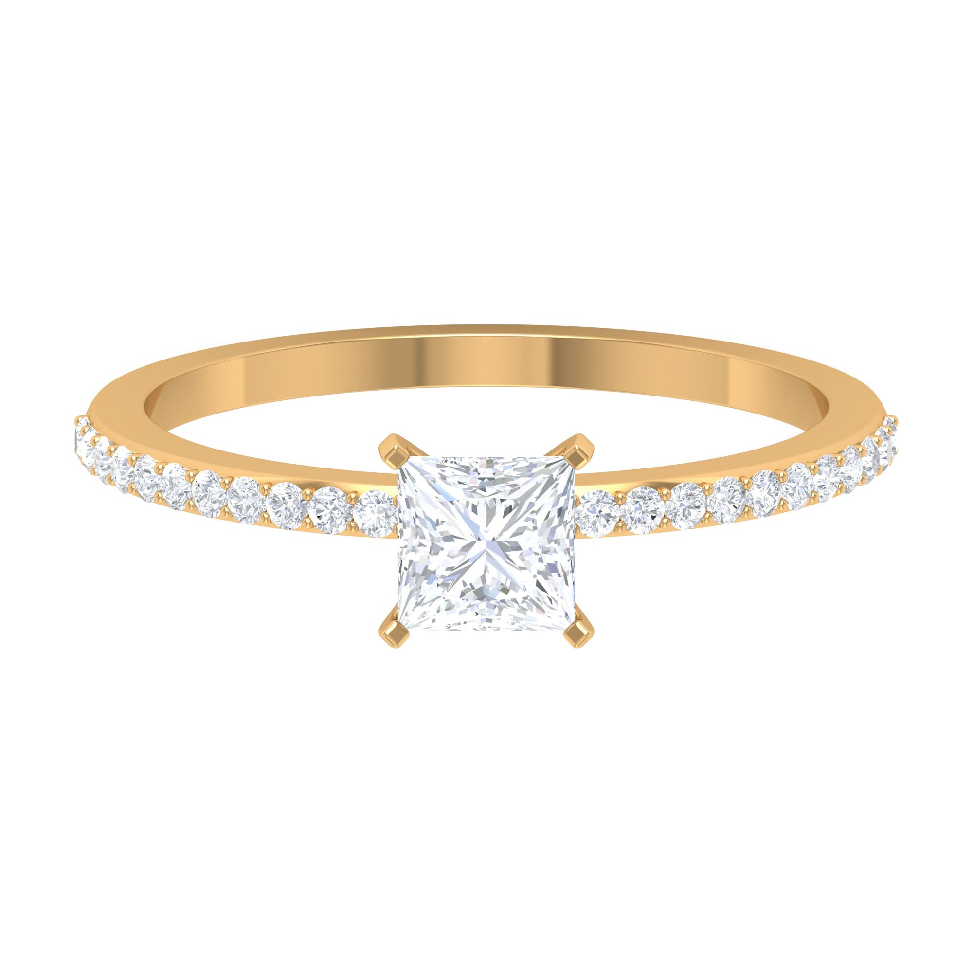 3/4 CT Princess Cut Cubic Zircon Solitaire Ring with Side Stones