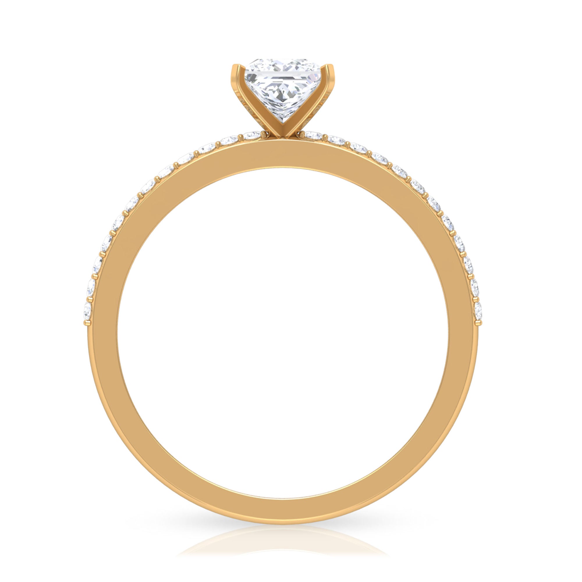 3/4 CT Princess Cut Cubic Zircon Solitaire Ring with Side Stones