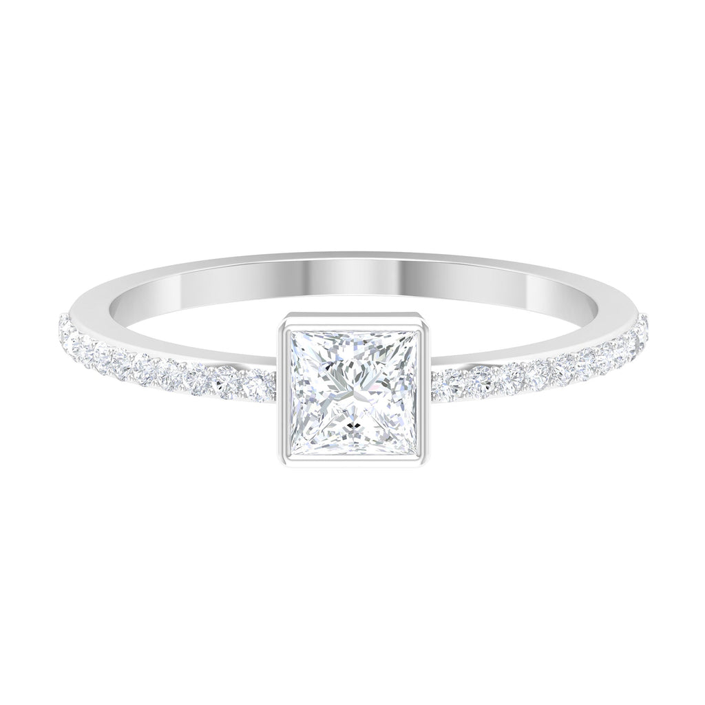3/4 CT Bezel Set Cubic Zircon Solitaire Ring with Side Stones