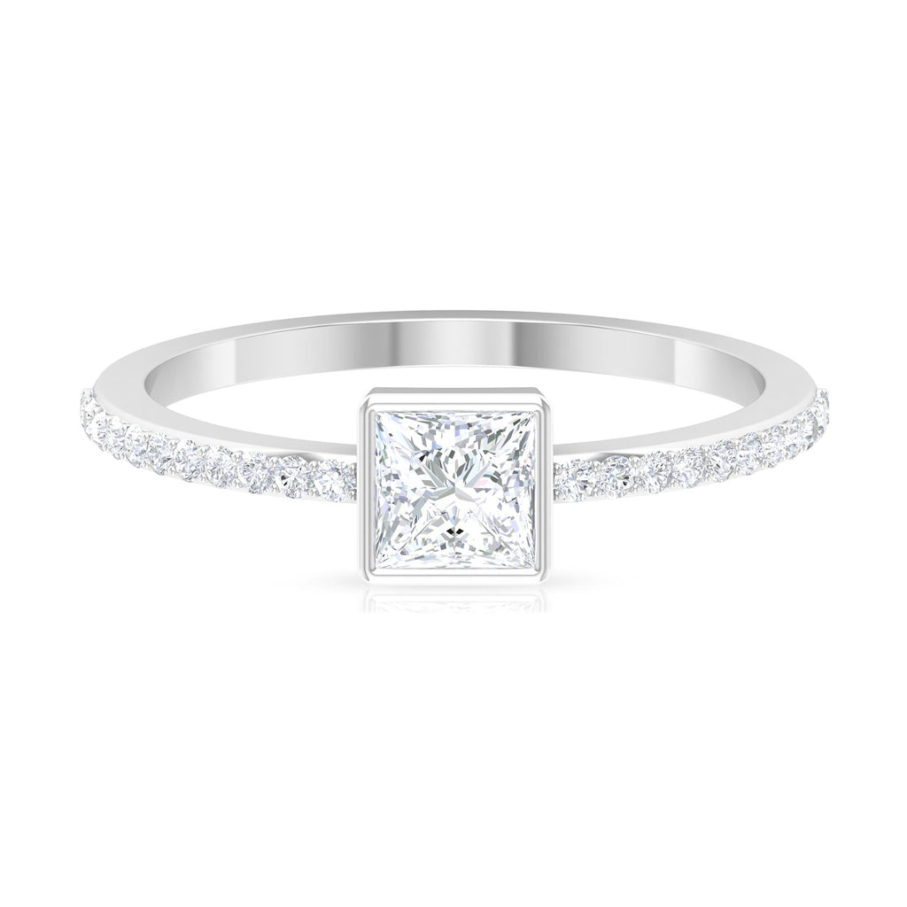 3/4 CT Bezel Set Cubic Zircon Solitaire Ring with Side Stones
