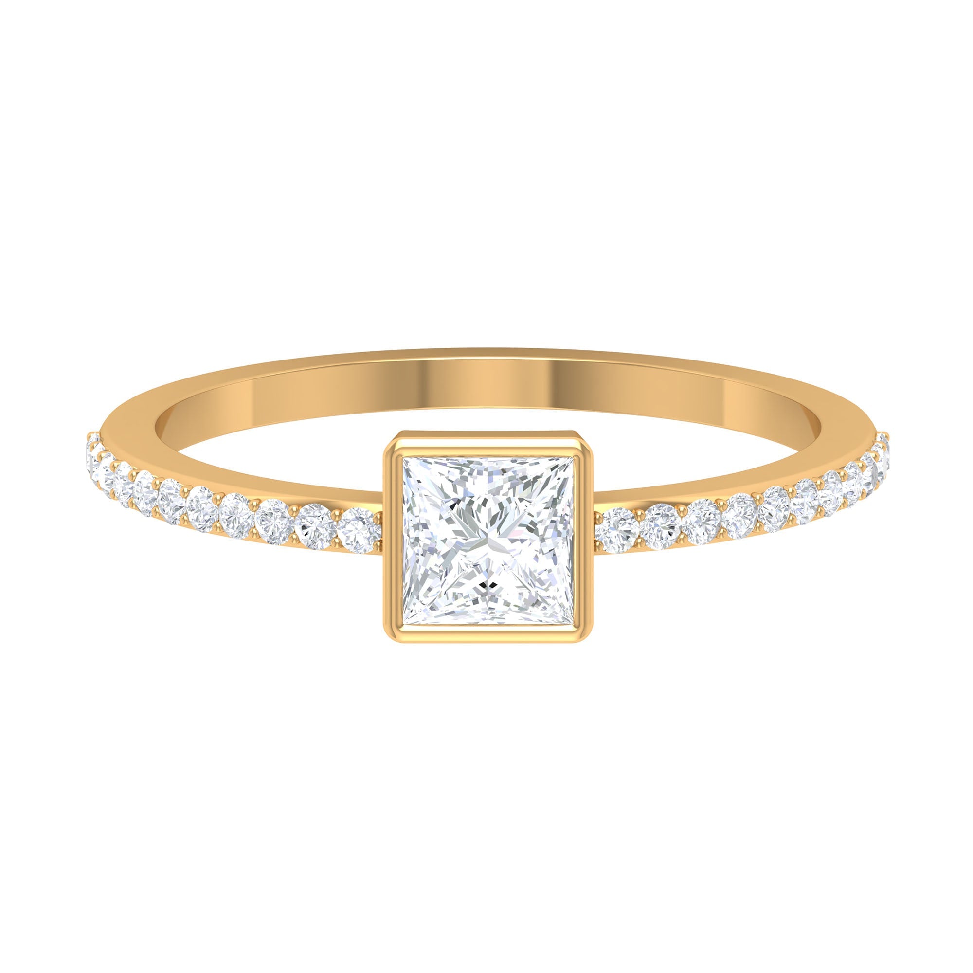 3/4 CT Bezel Set Cubic Zircon Solitaire Ring with Side Stones