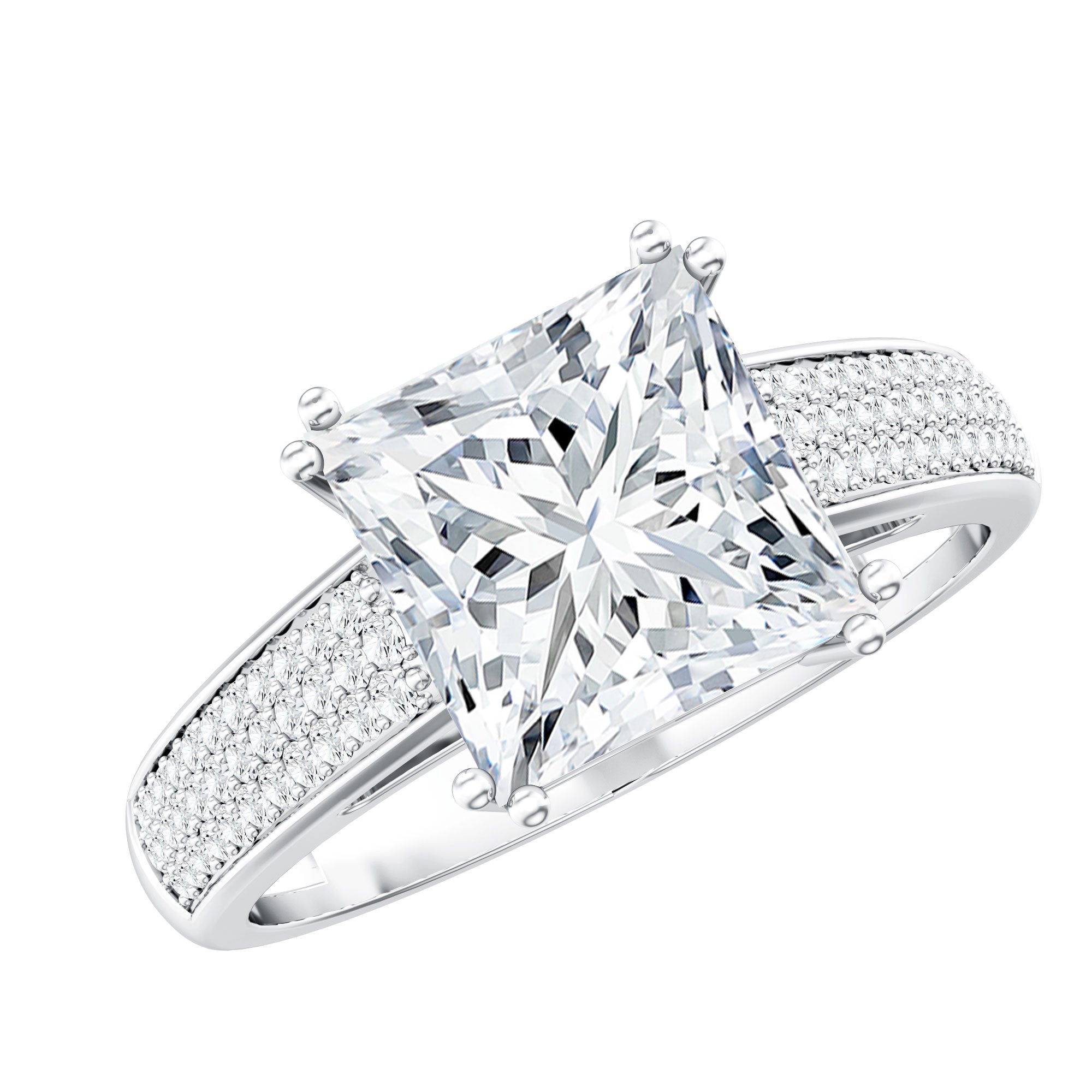 8MM Princess Cut Moissanite Side Stone Engagement Ring