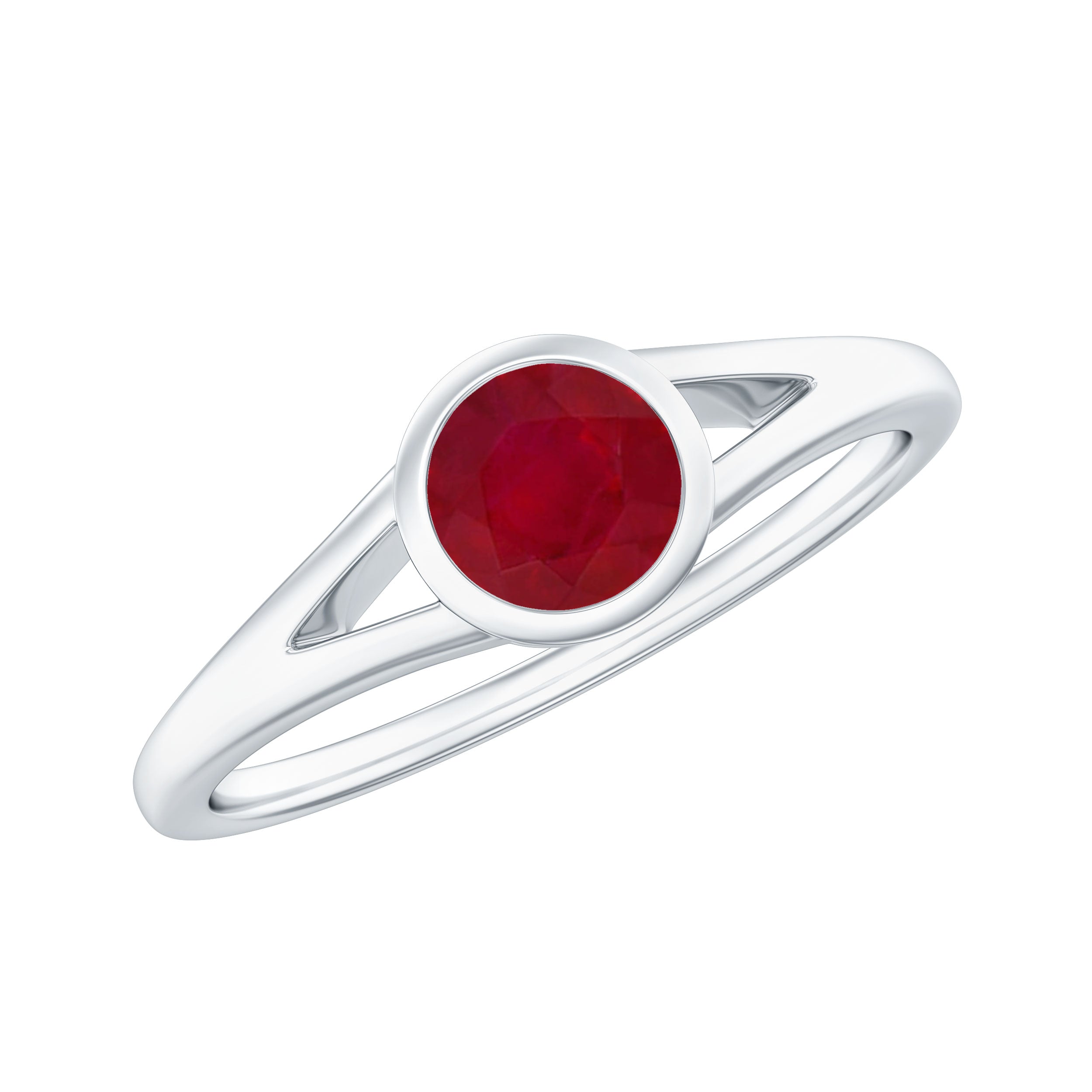 July Birthstone 5 MM Ruby Solitaire Ring in Bezel Setting with Split Shank