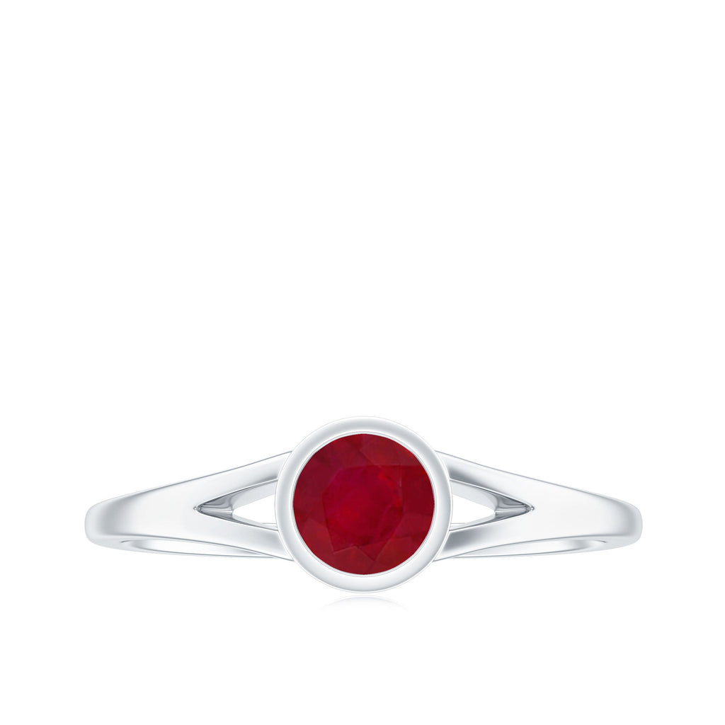 July Birthstone 5 MM Ruby Solitaire Ring in Bezel Setting with Split Shank