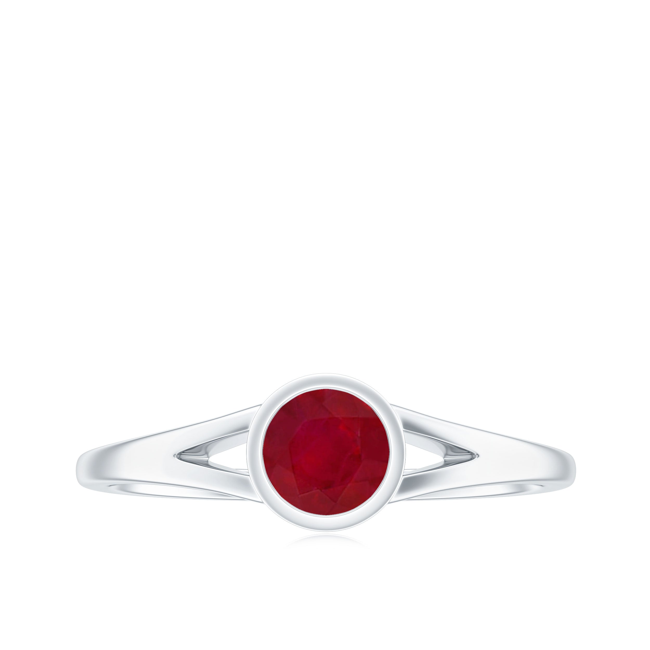 July Birthstone 5 MM Ruby Solitaire Ring in Bezel Setting with Split Shank